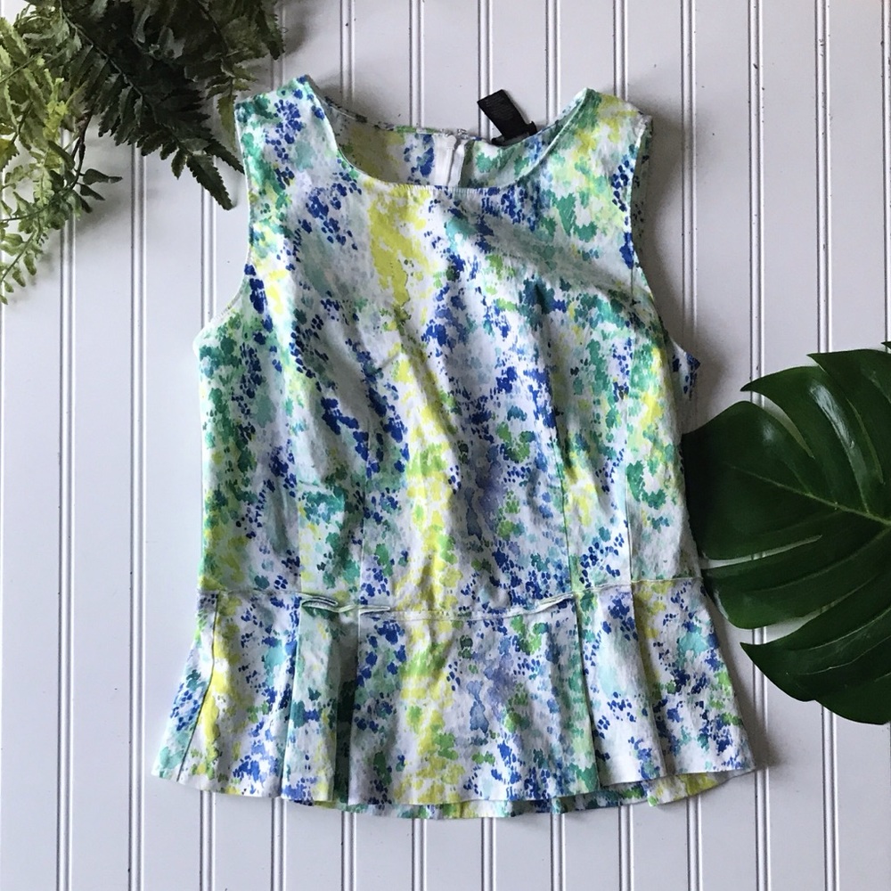 Ann Taylor peplum top green yellow blue